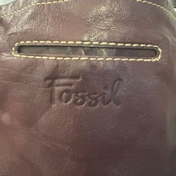 Vintage Fossil Brown Leather Shoulder Boho Bag Purse Silver Key Charm Zip - Picture 5 of 15